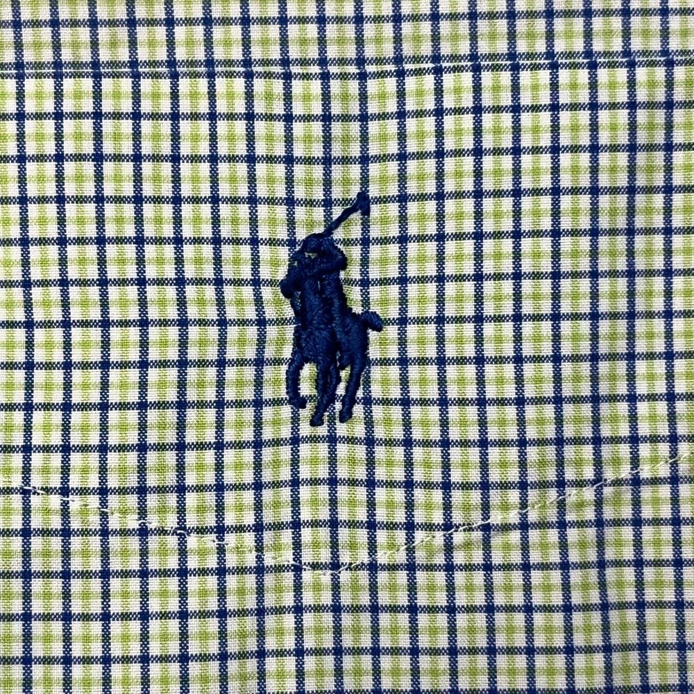 Ralph Lauren Button Down Mens Large Green Blue Classic‎ Fit Short Sleeve Plaid
